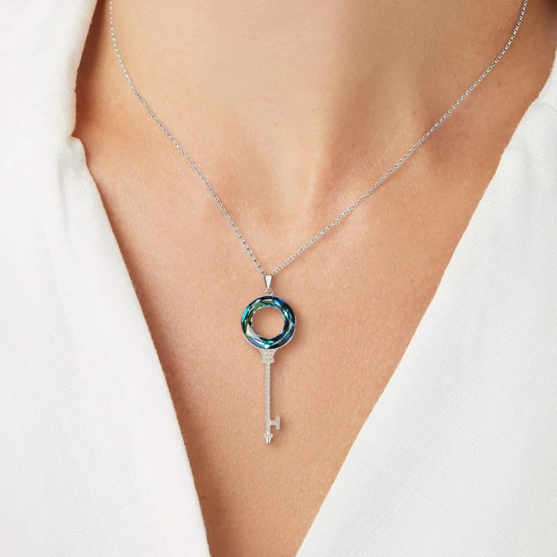 For Love - S925 You Hold the Key to My Heart Crystal Key Necklace