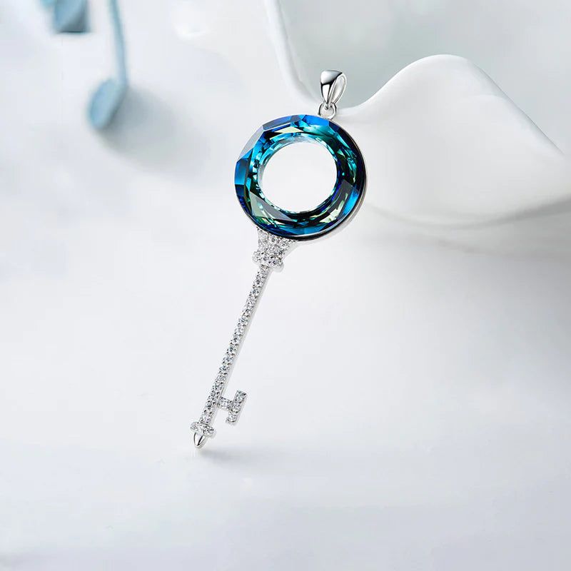 For Love - S925 You Hold the Key to My Heart Crystal Key Necklace