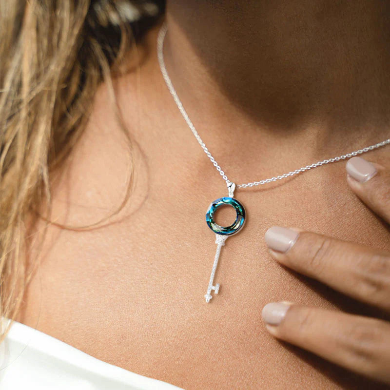 For Love - S925 You Hold the Key to My Heart Crystal Key Necklace