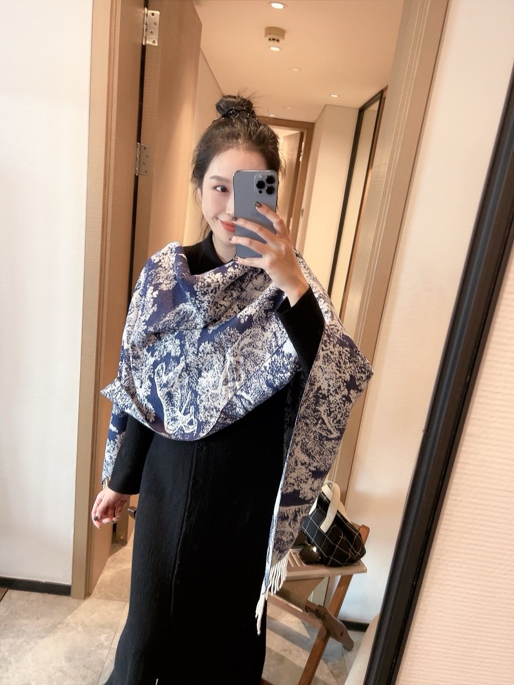Dior Animal Print Fringed Scarf — model