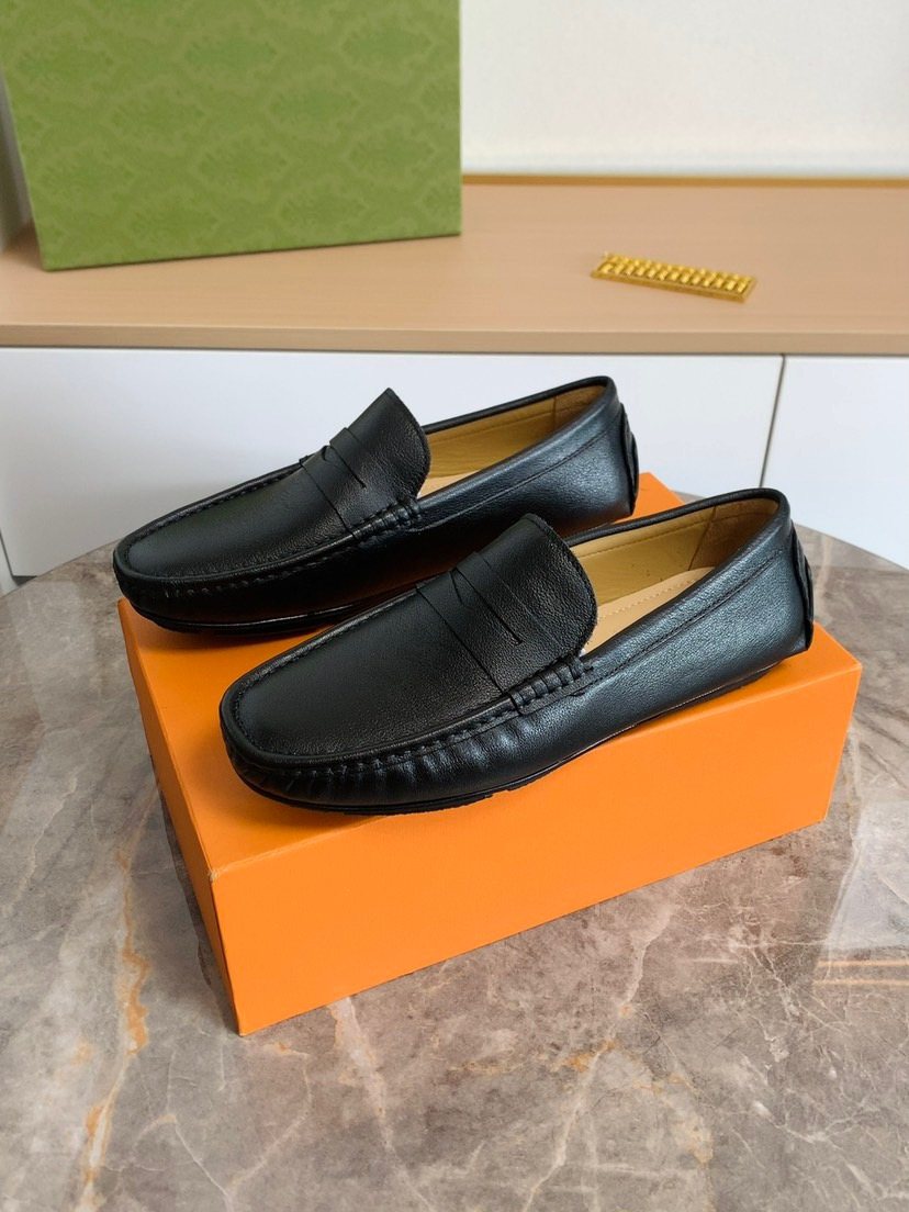 Louis Vuitton Black Moc-Toe Loafers — front