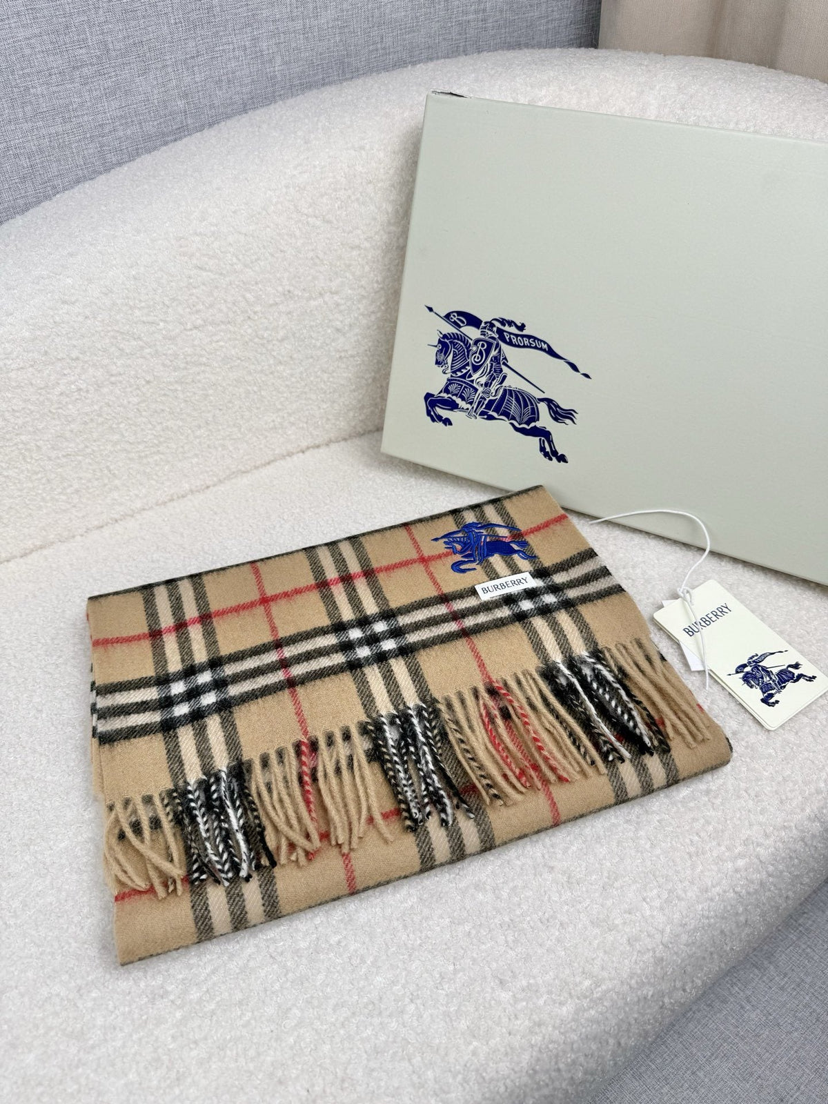 Burberry Beige Check Fringed Scarf — hero