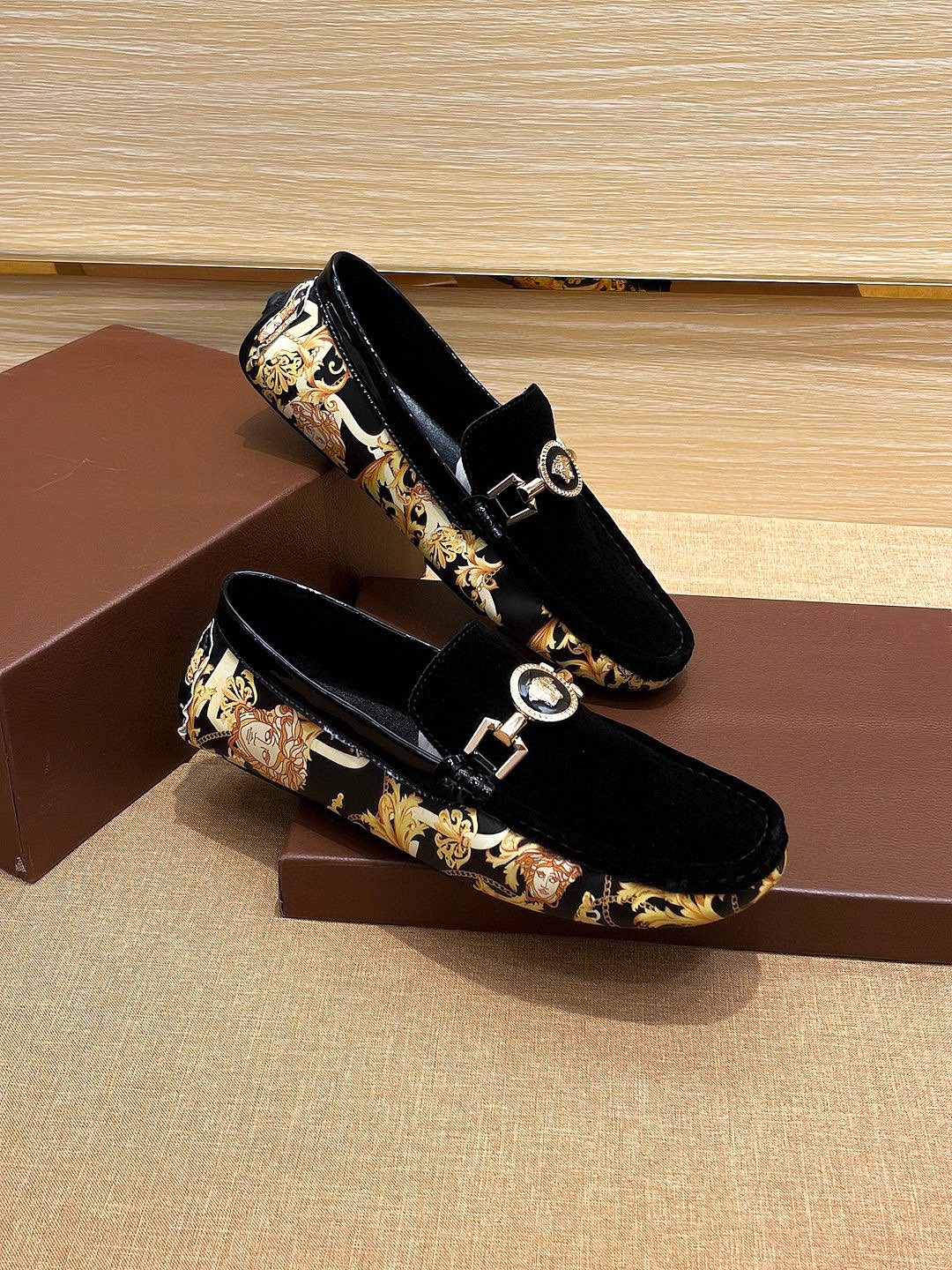 Versace Black and Gold Loafers — side