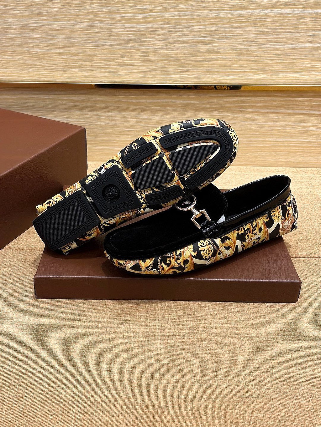 Versace Black and Gold Loafers — back