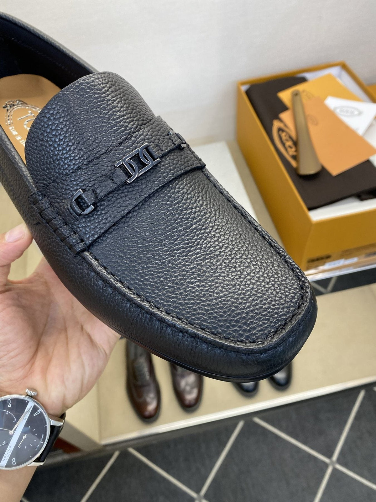 Tod's Black Leather Penny Loafers — detail