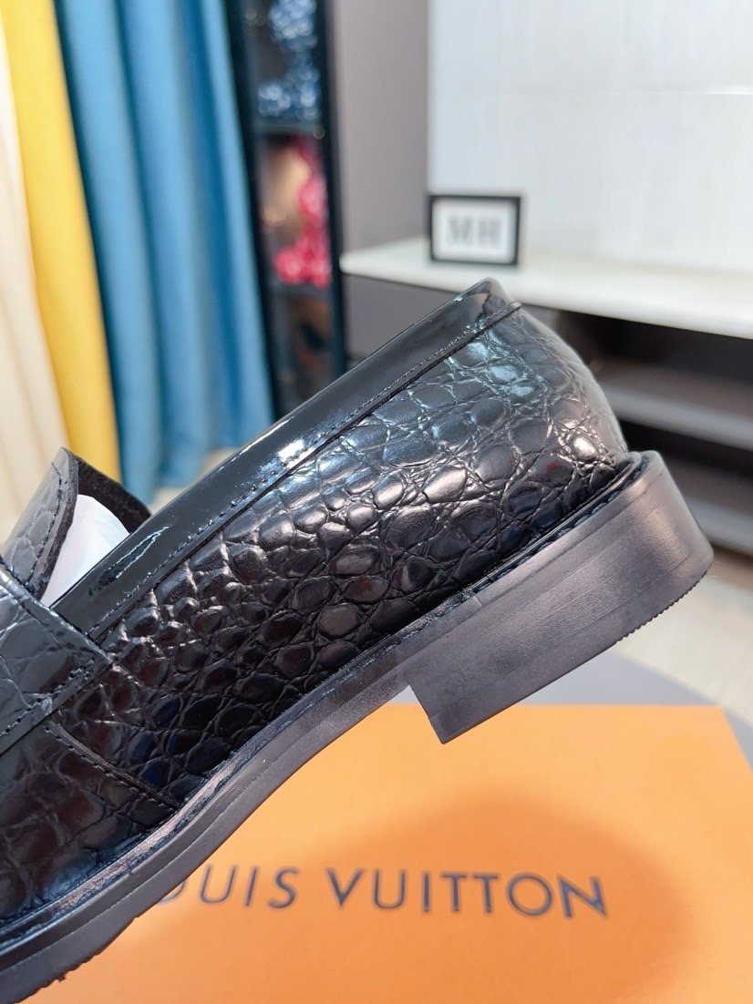 Louis Vuitton Black Embossed Loafers — detail