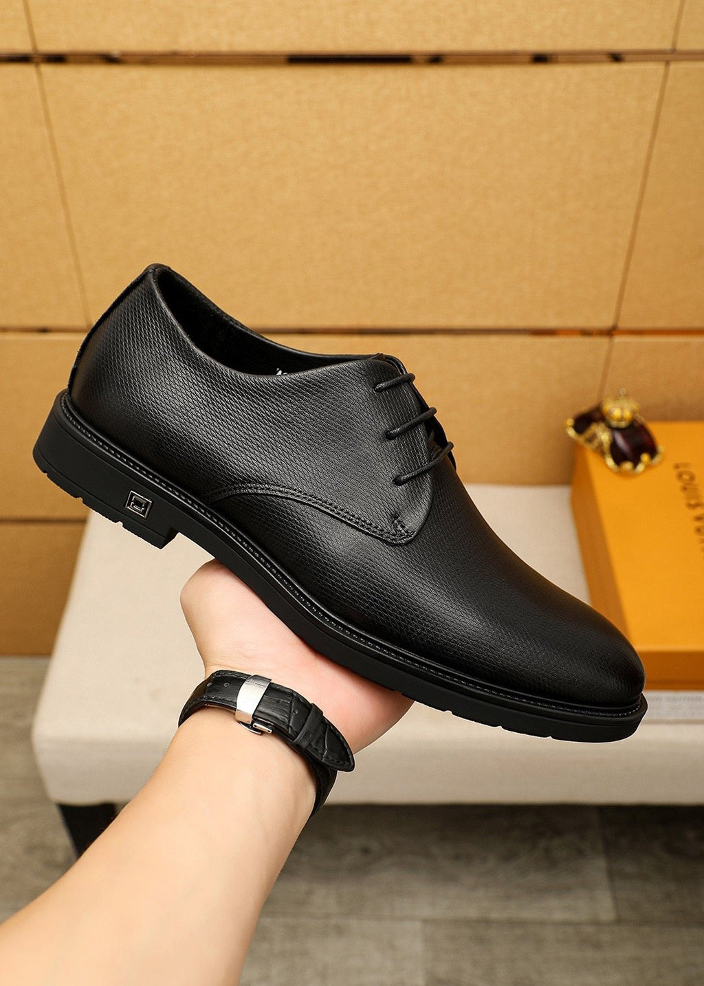 Louis Vuitton Black Textured Lace-Up Dress Shoes — model