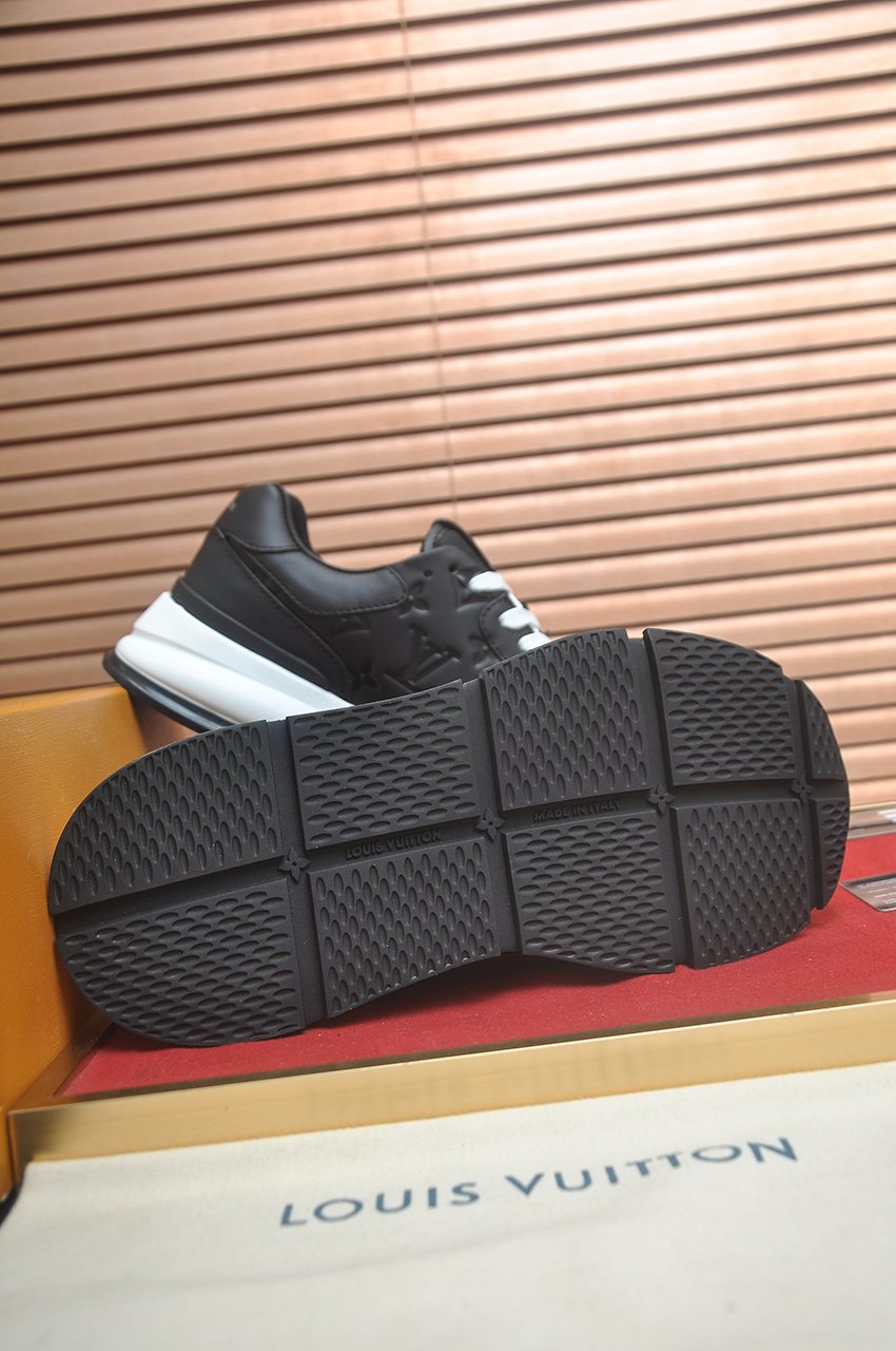 Louis Vuitton Black Embossed Low-Top Sneakers — side