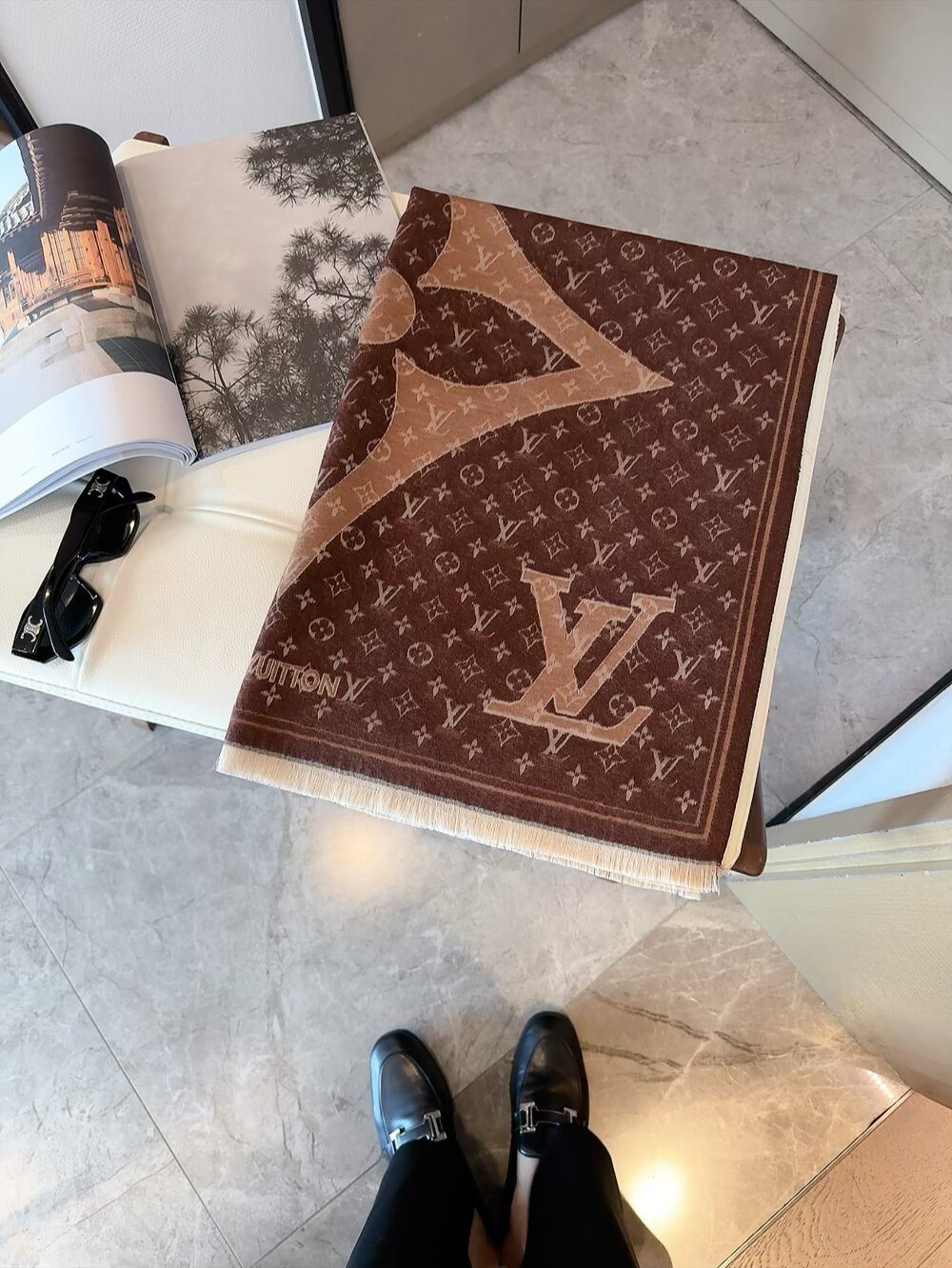 Louis Vuitton Monogram-Style Fringe Scarf — front