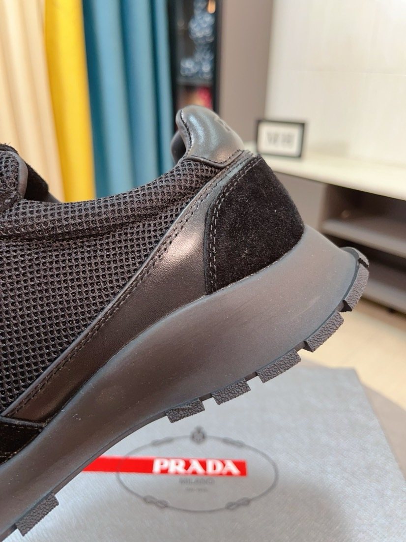 Prada Black and Charcoal Mesh Sneakers — detail