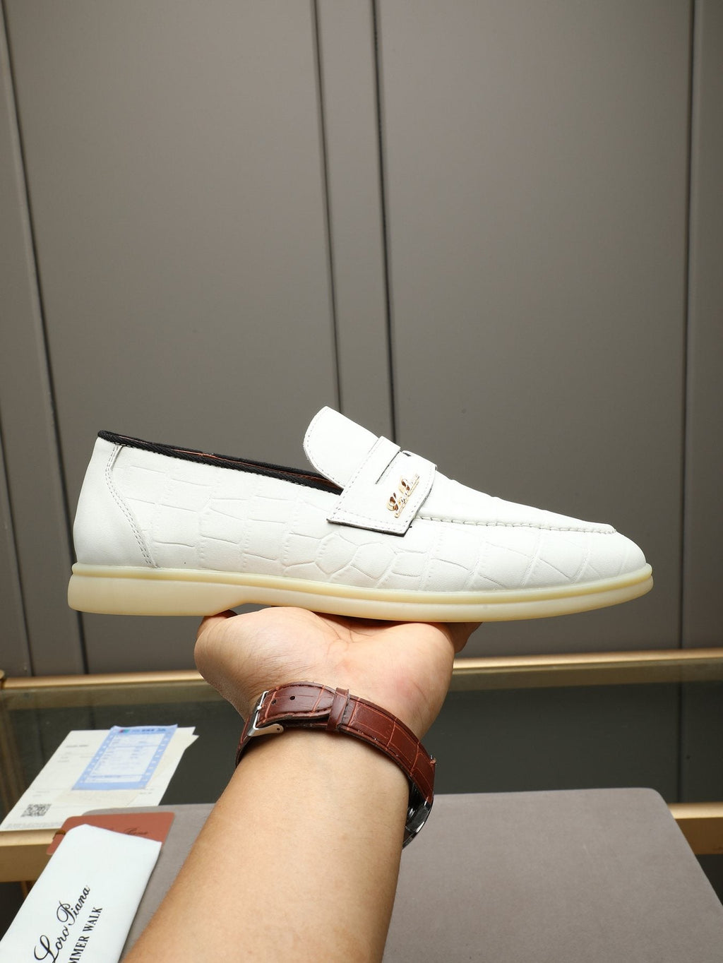 Loro Piana White Textured Loafers — model