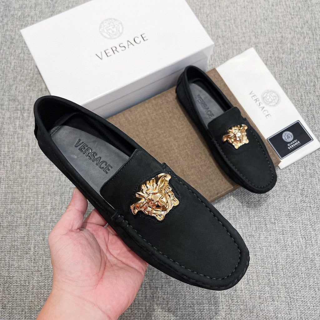 Versace Black Gold-Tone Hardware Loafers — model