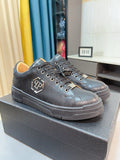 PHILIPP PLEIN Black Textured Low-Top Sneakers — front