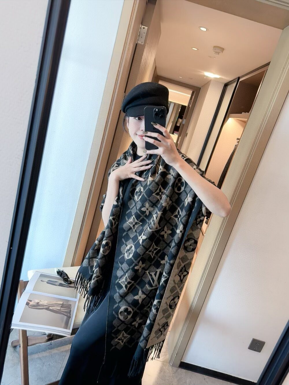 Louis Vuitton Fringed Monogram Scarf — model