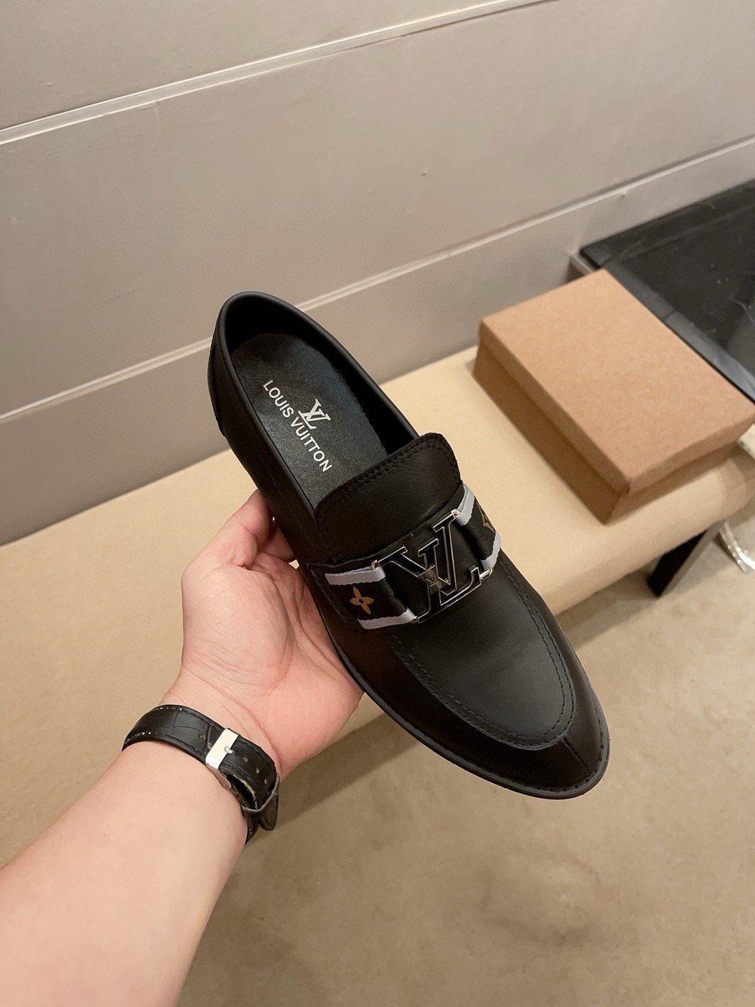 Louis Vuitton Black Buckle Loafers — front