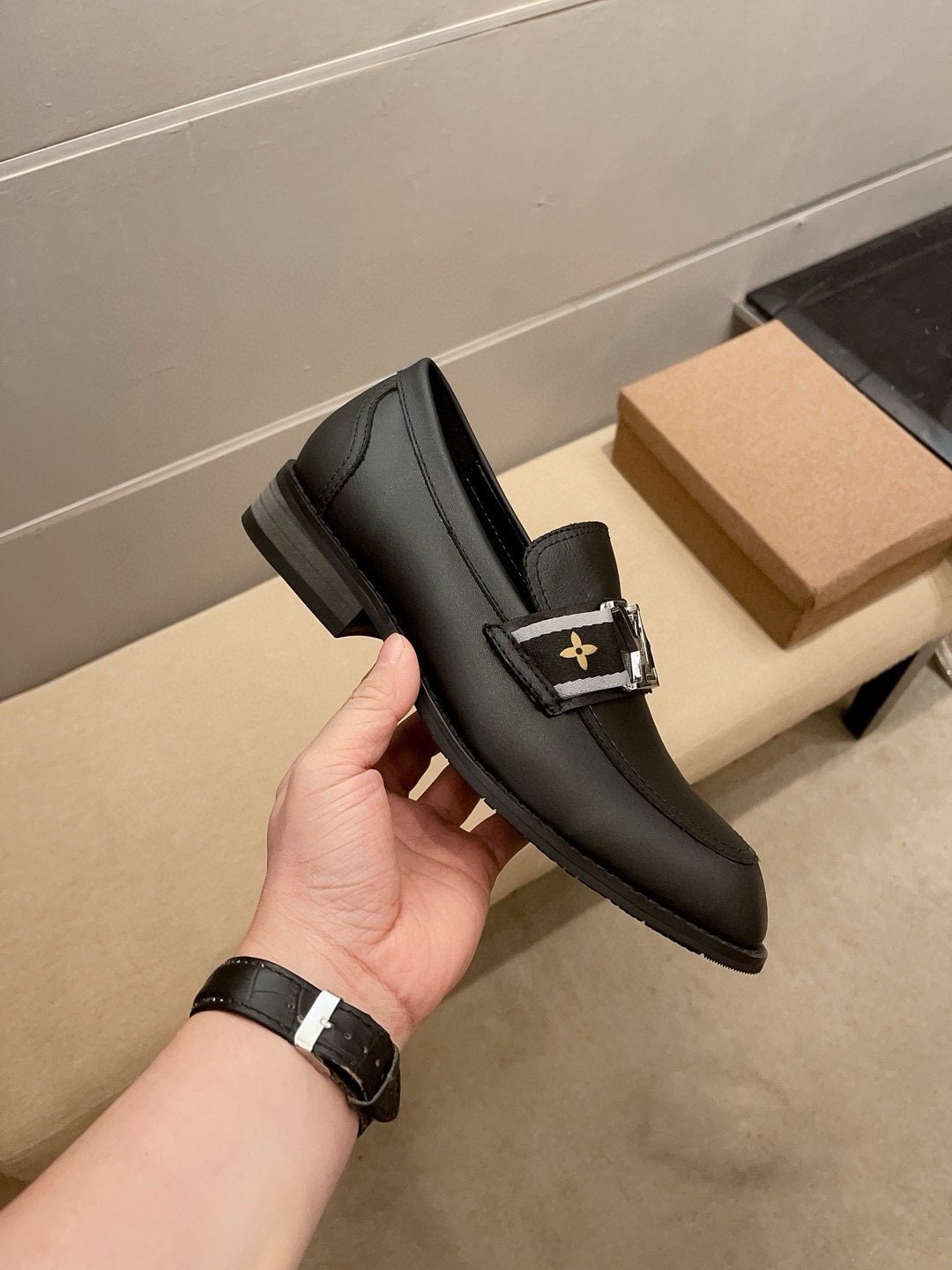 Louis Vuitton Black Buckle Loafers — side