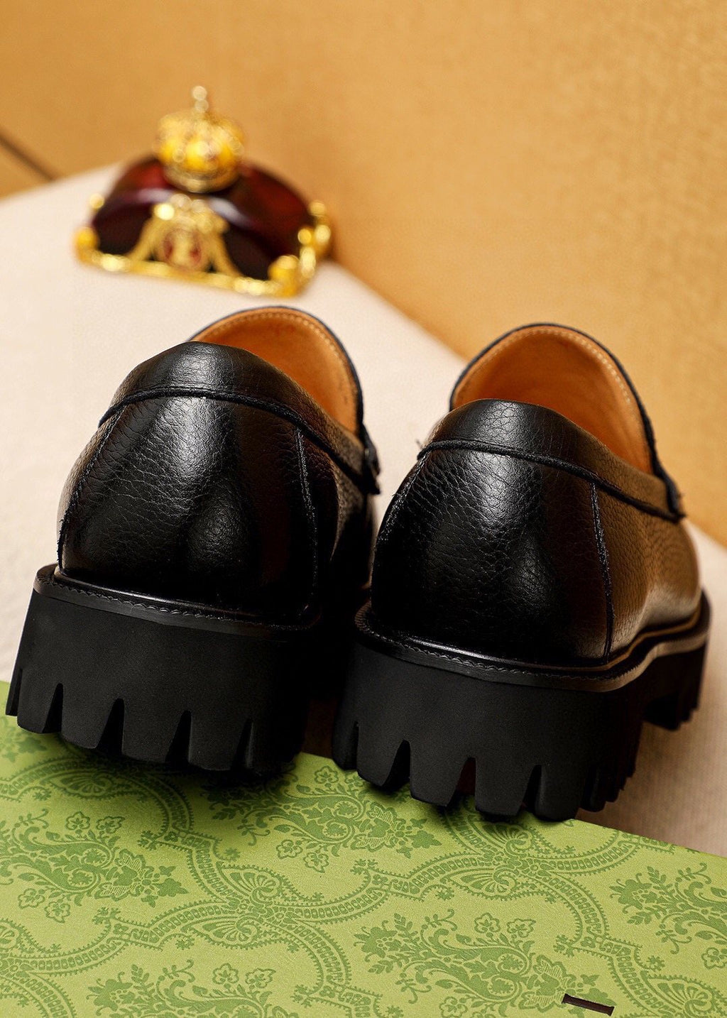 Gucci Black Metal-Bit Lug Sole Loafers — back
