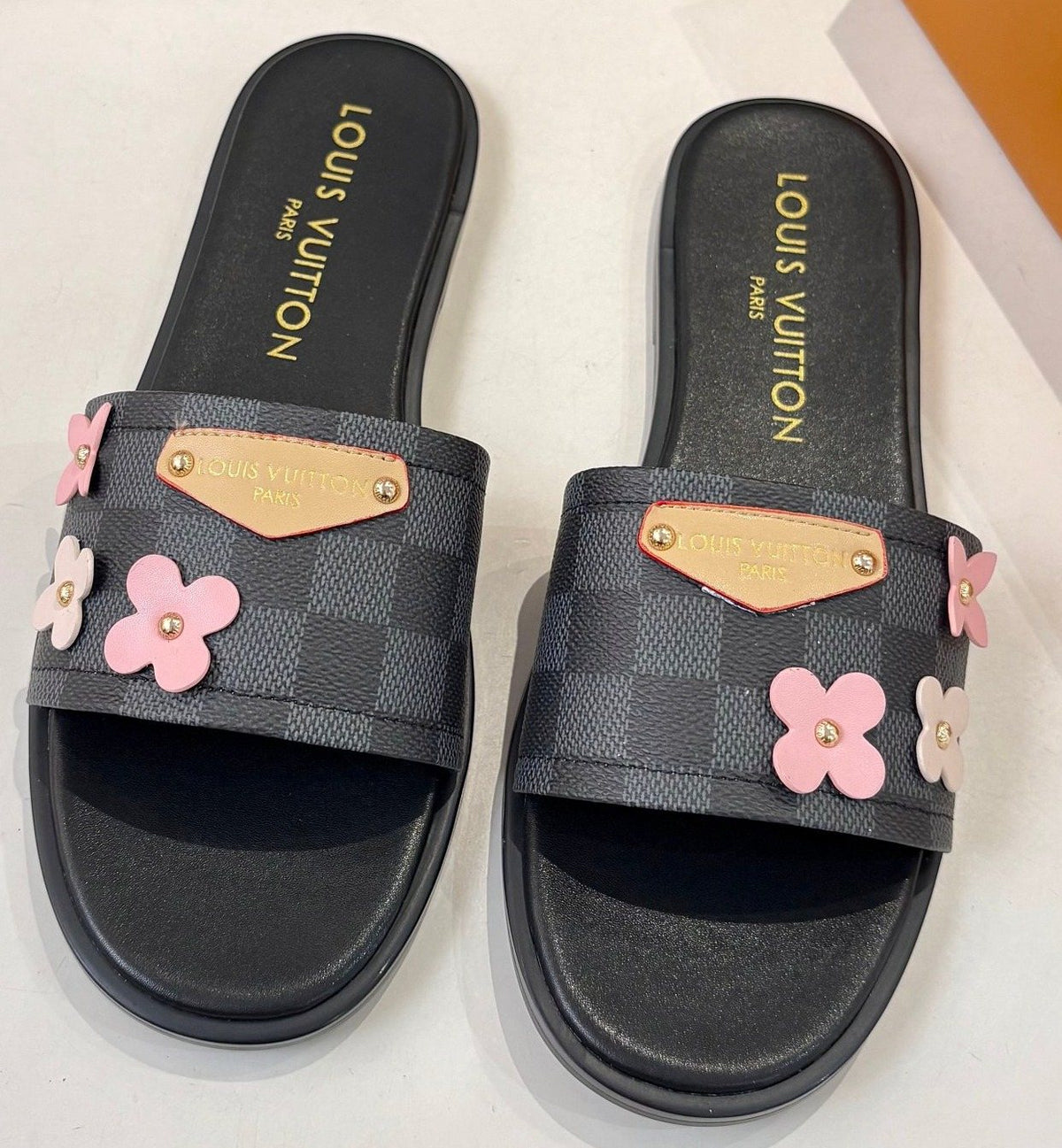 Louis Vuitton Floral Appliqué Slide Sandals — hero