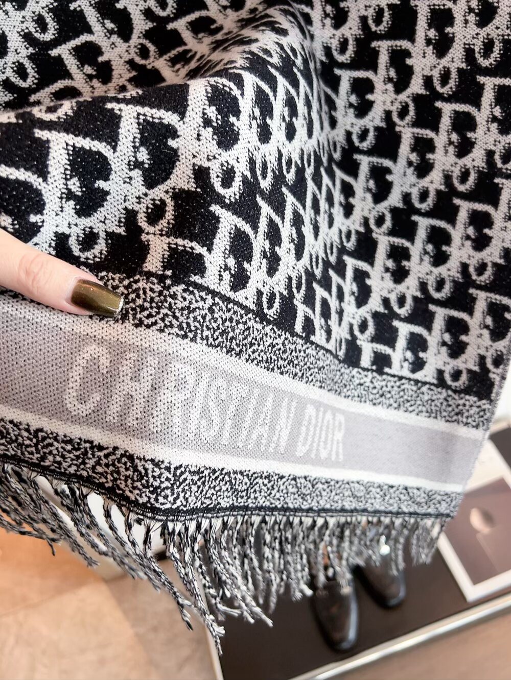 Dior Monogram Fringe Scarf — detail
