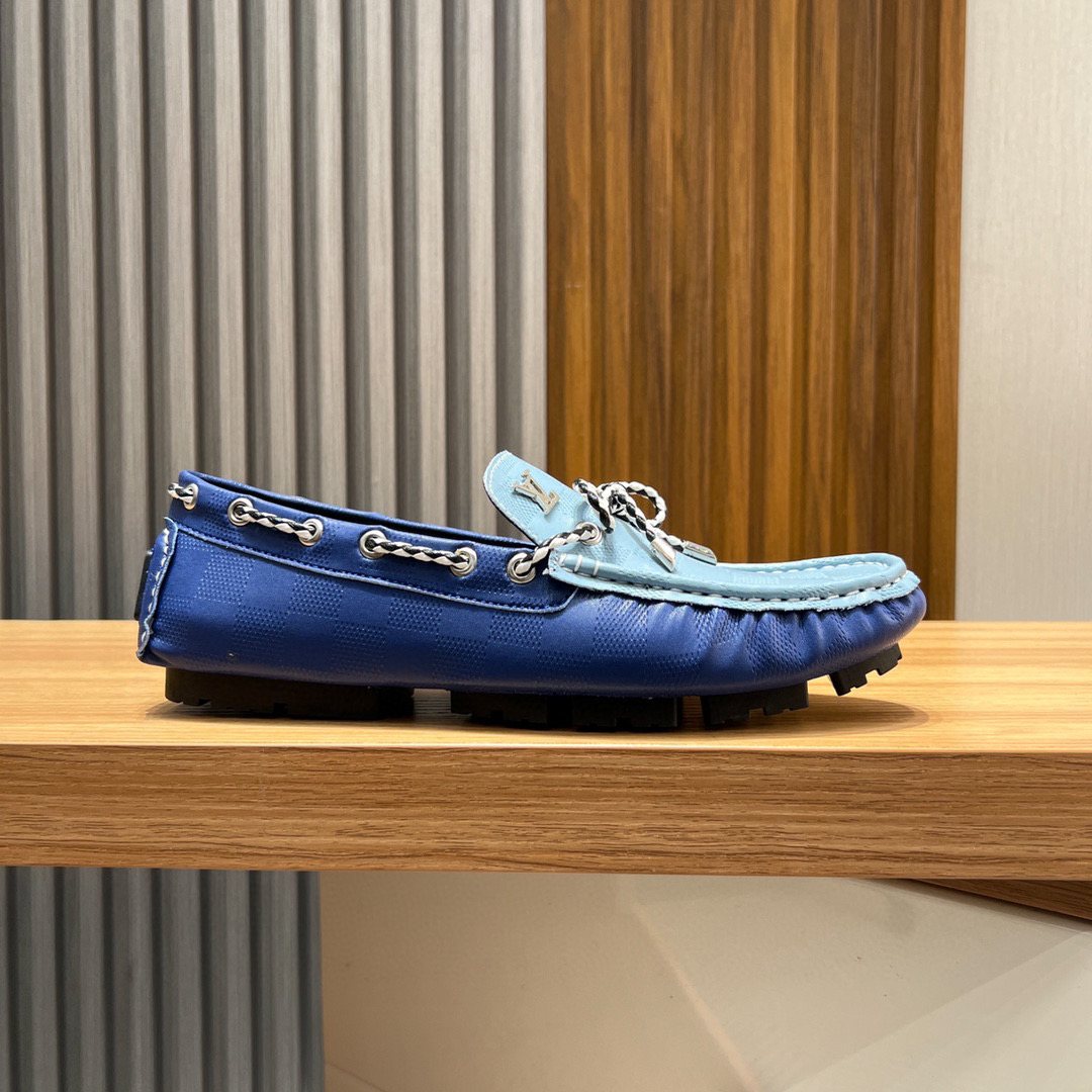 Louis Vuitton Light Blue & Navy Driving Loafers — side