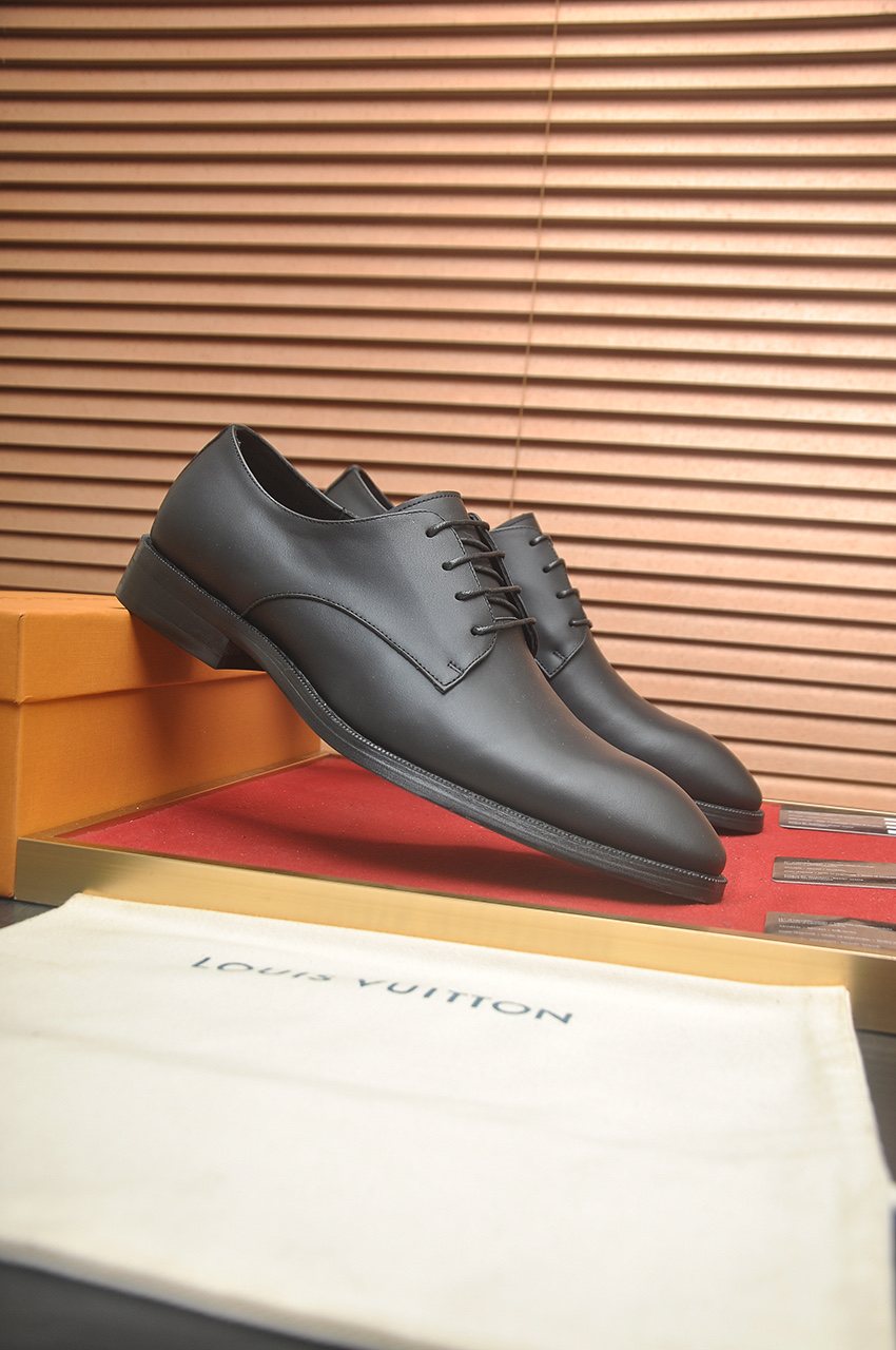 Louis Vuitton Black Monogram Tongue Lace-Up Dress Shoes — front