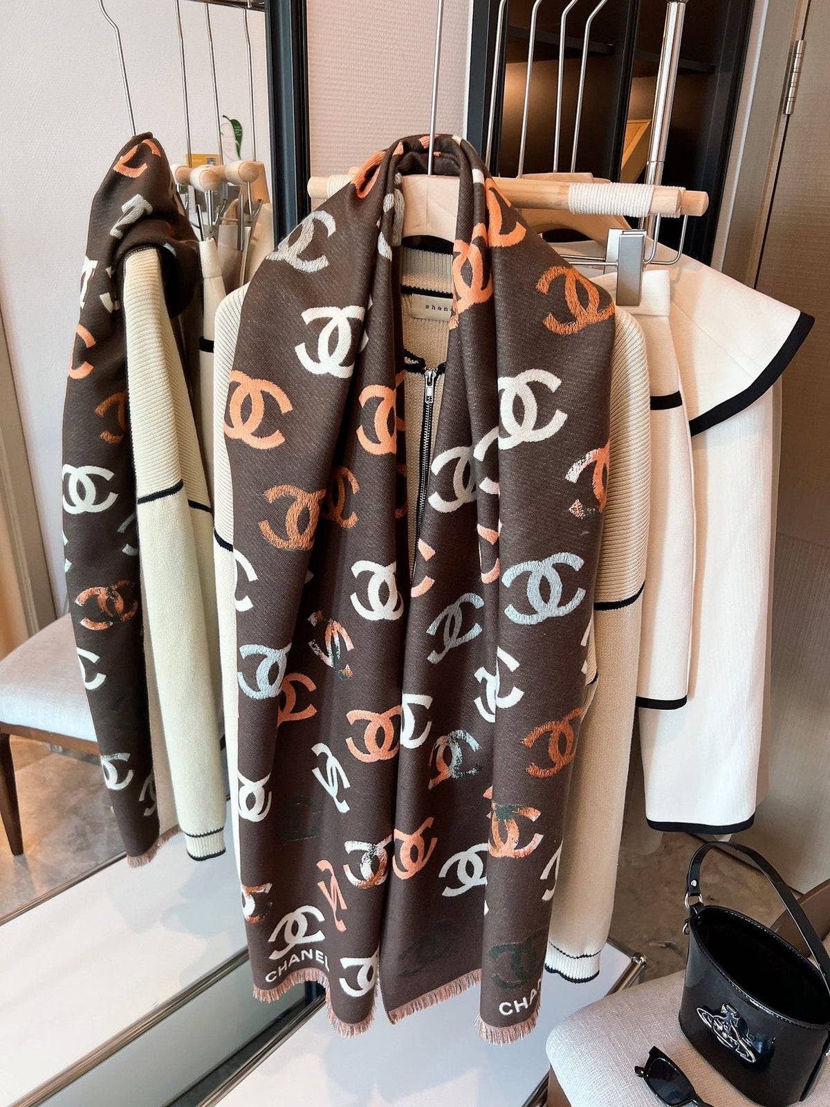 Chanel Motif Fringed Scarf — front