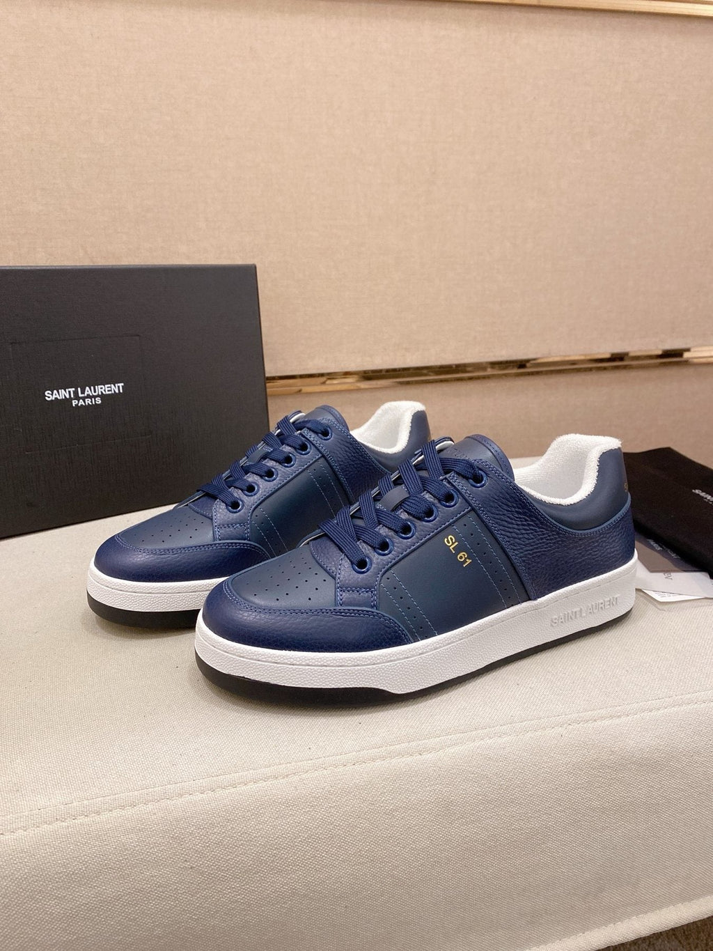 Saint Laurent SL 61 Navy Blue and White Sneakers — front