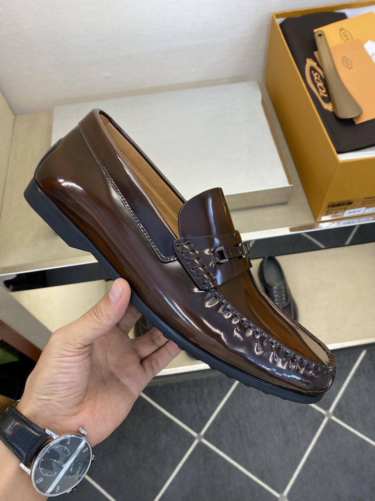 TOD'S Dark Brown Tassel Loafers — side