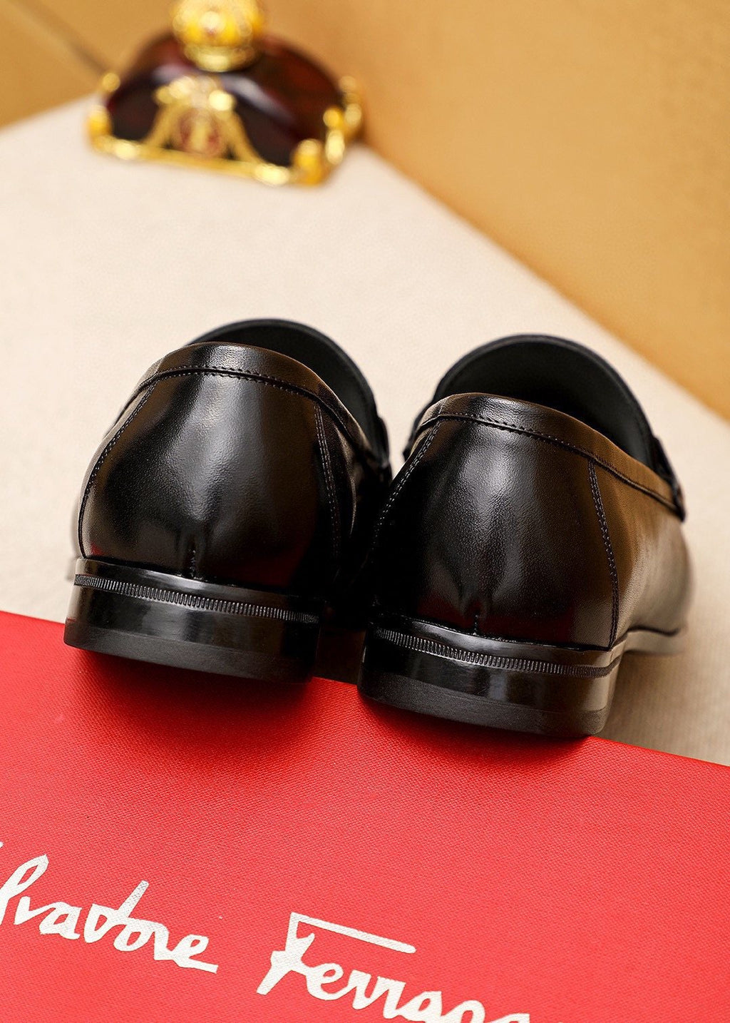 Ferragamo Black Metal-Hardware Loafers — back