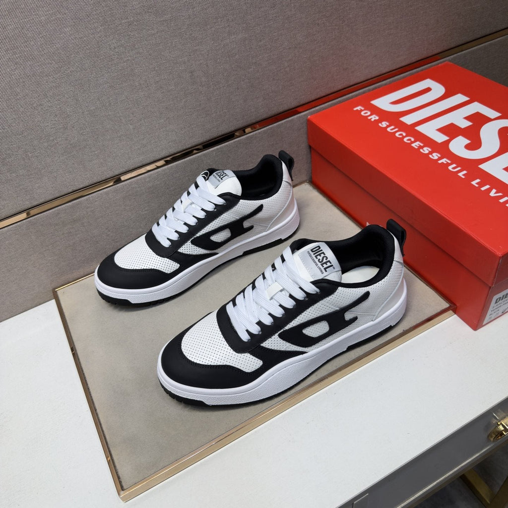DIESEL Black and White Low-Top Sneakers — front
