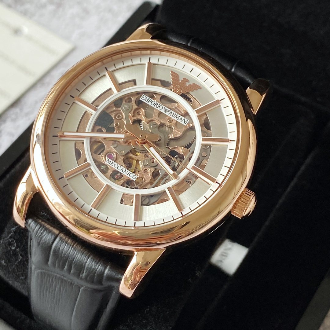 EMPORIO ARMANI Rose-Gold Skeleton Dial Watch — hero