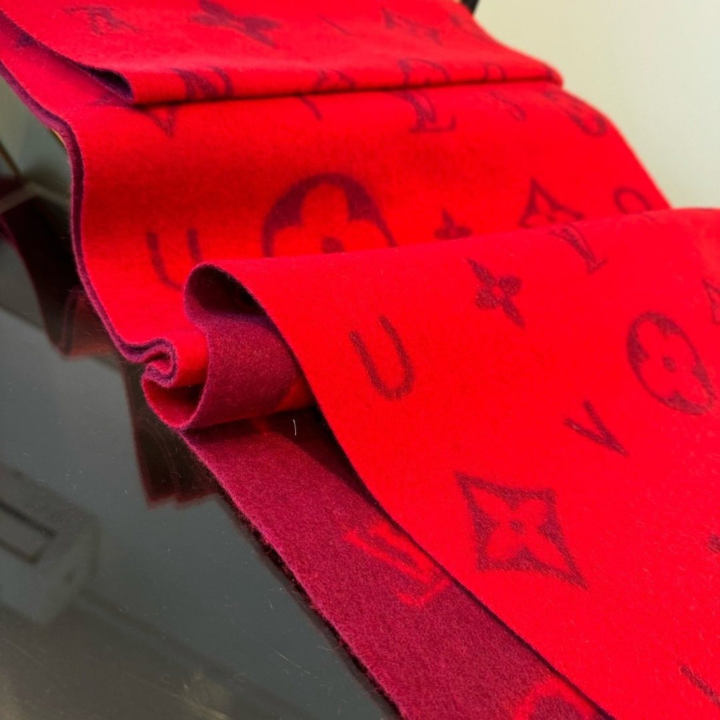 Louis Vuitton Red Burgundy Patterned Scarf — detail