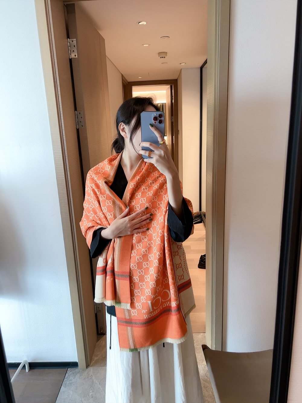Gucci Reversible Logo Scarf — model