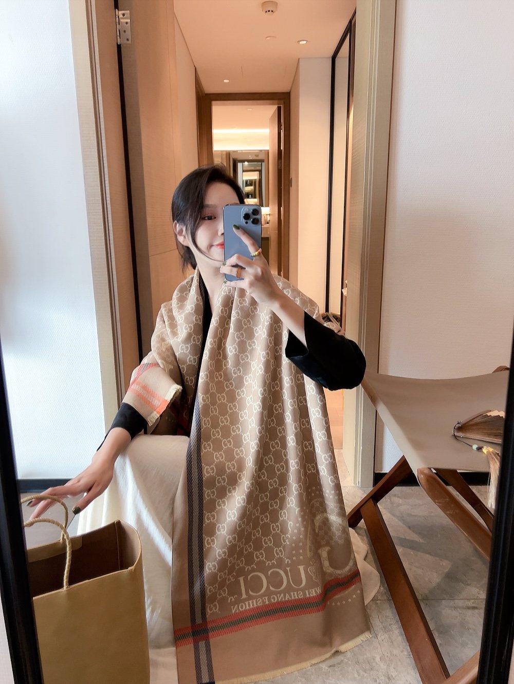 Gucci Reversible Logo Scarf — model