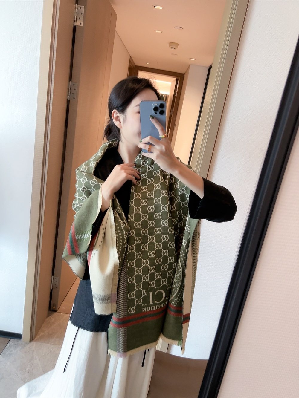 Gucci Reversible Logo Scarf — model