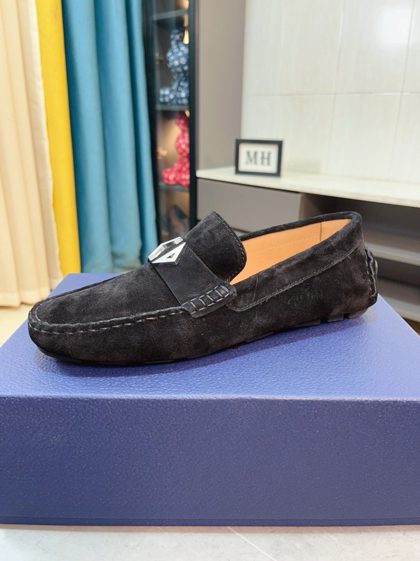 Black Textured Slip-On Loafers — front