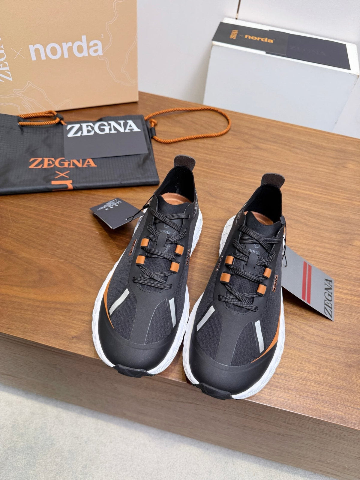 ZEGNA Black Orange Running Shoes — hero