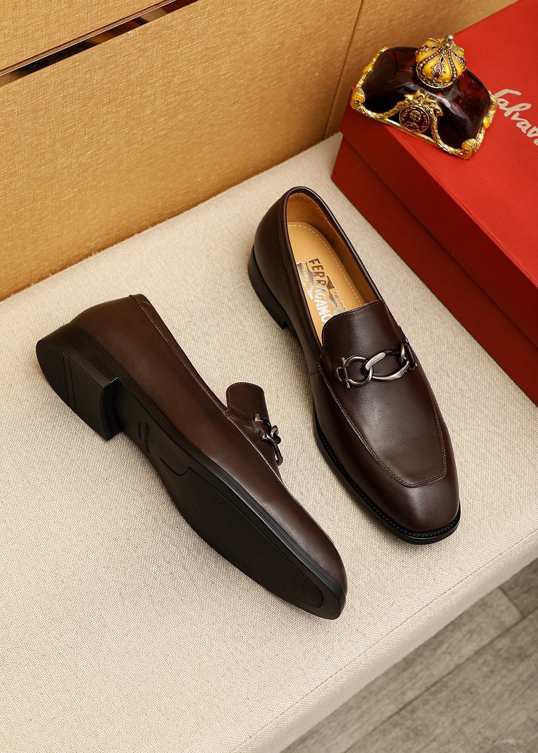 Ferragamo Dark Brown Bit Loafers — front