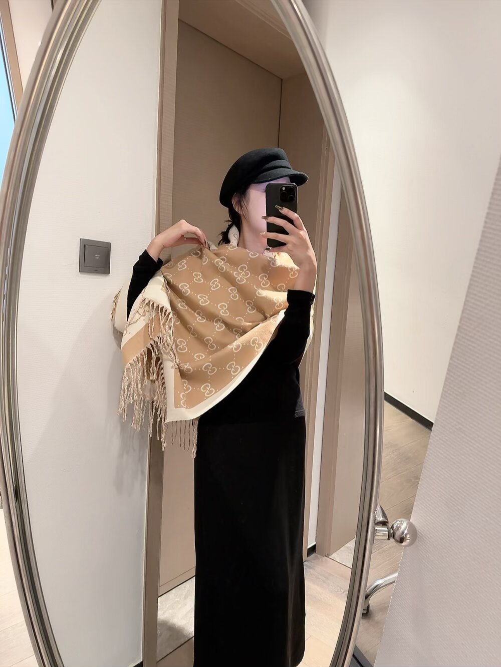 Gucci GG Fringe Scarf — model