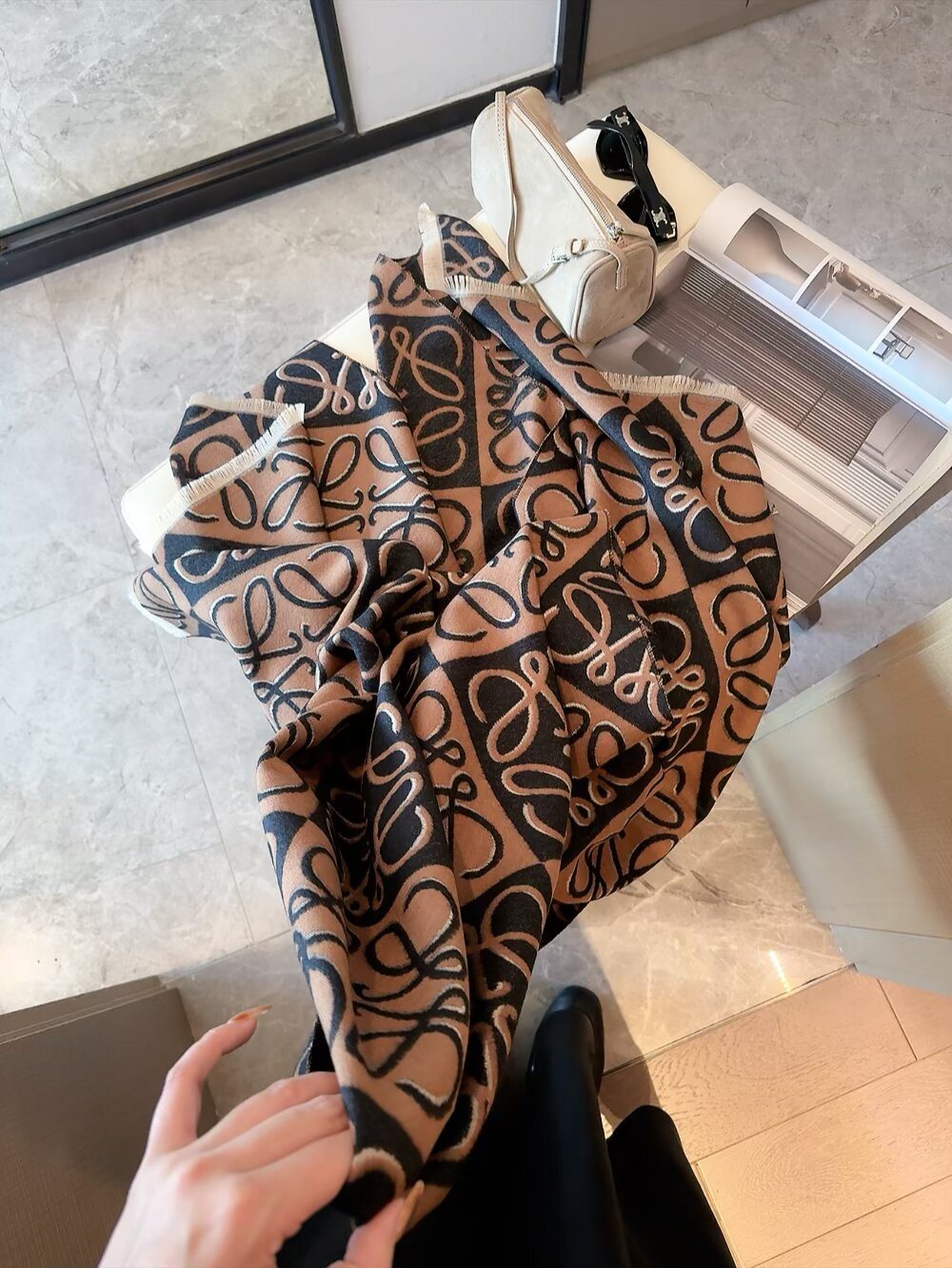 Loewe Taupe Graphic Motif Scarf — front