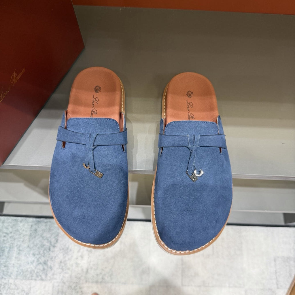 Navy Blue Slip-On Mule Loafers — front