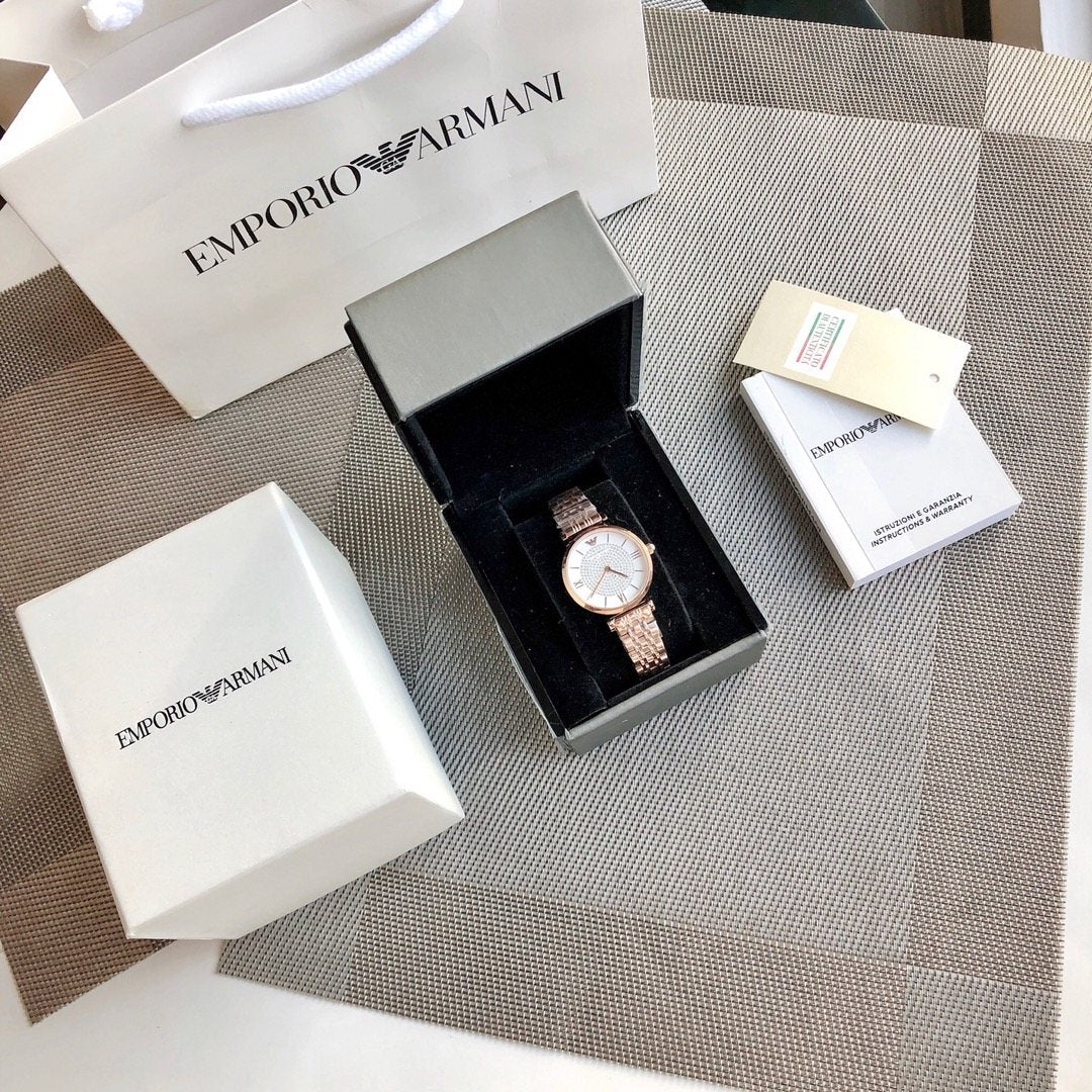 EMPORIO ARMANI Rose Gold Crystal Dial Watch — front