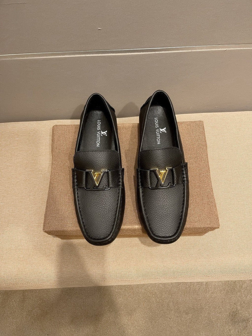Louis Vuitton Black Gold-Tone Buckle Loafers — hero