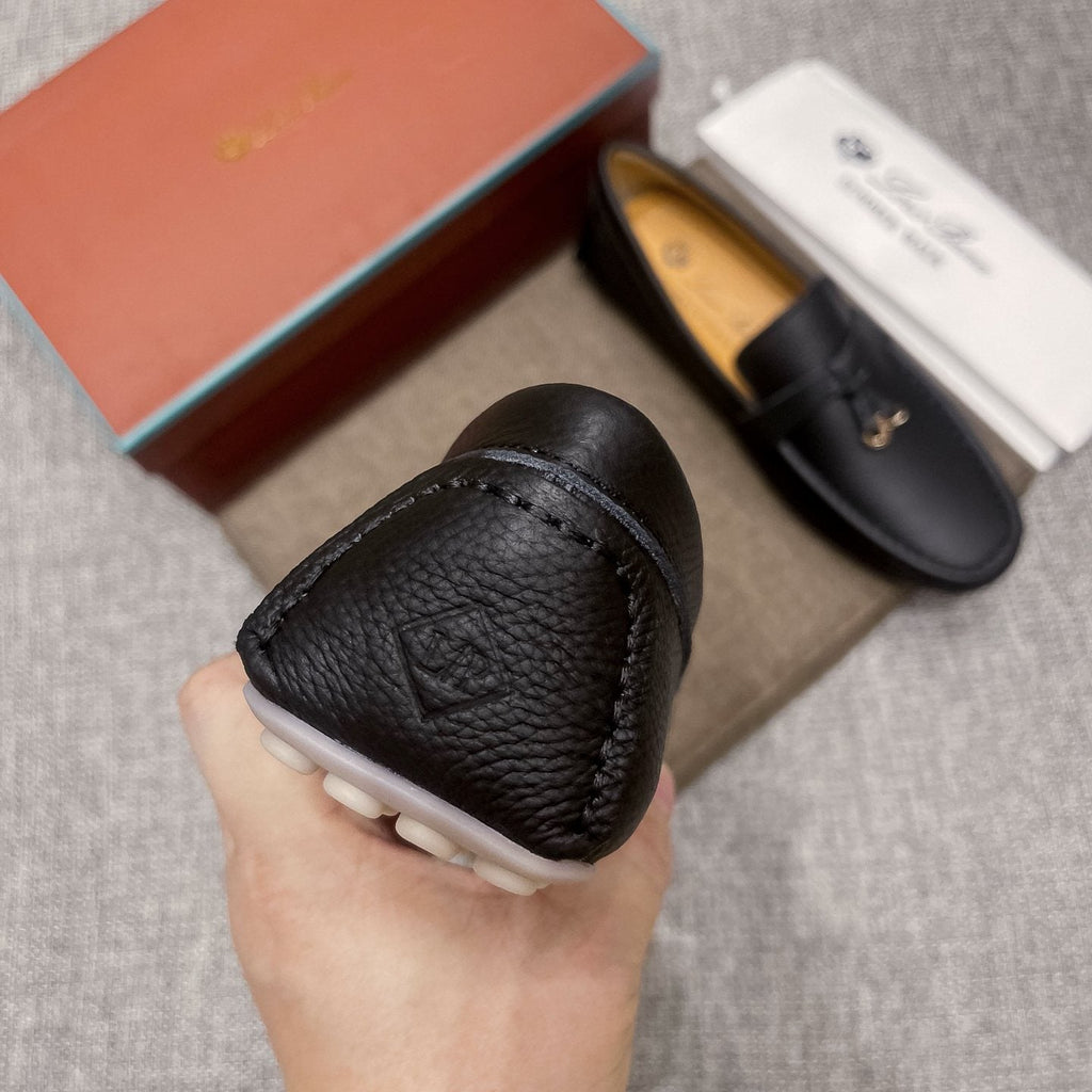 Loro Piana Black Textured Loafers — detail