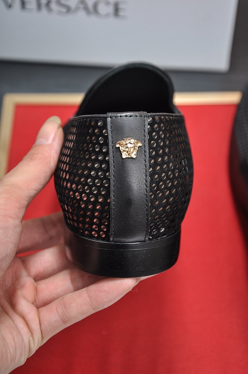 Versace Textured Black Slip-On Shoes — detail