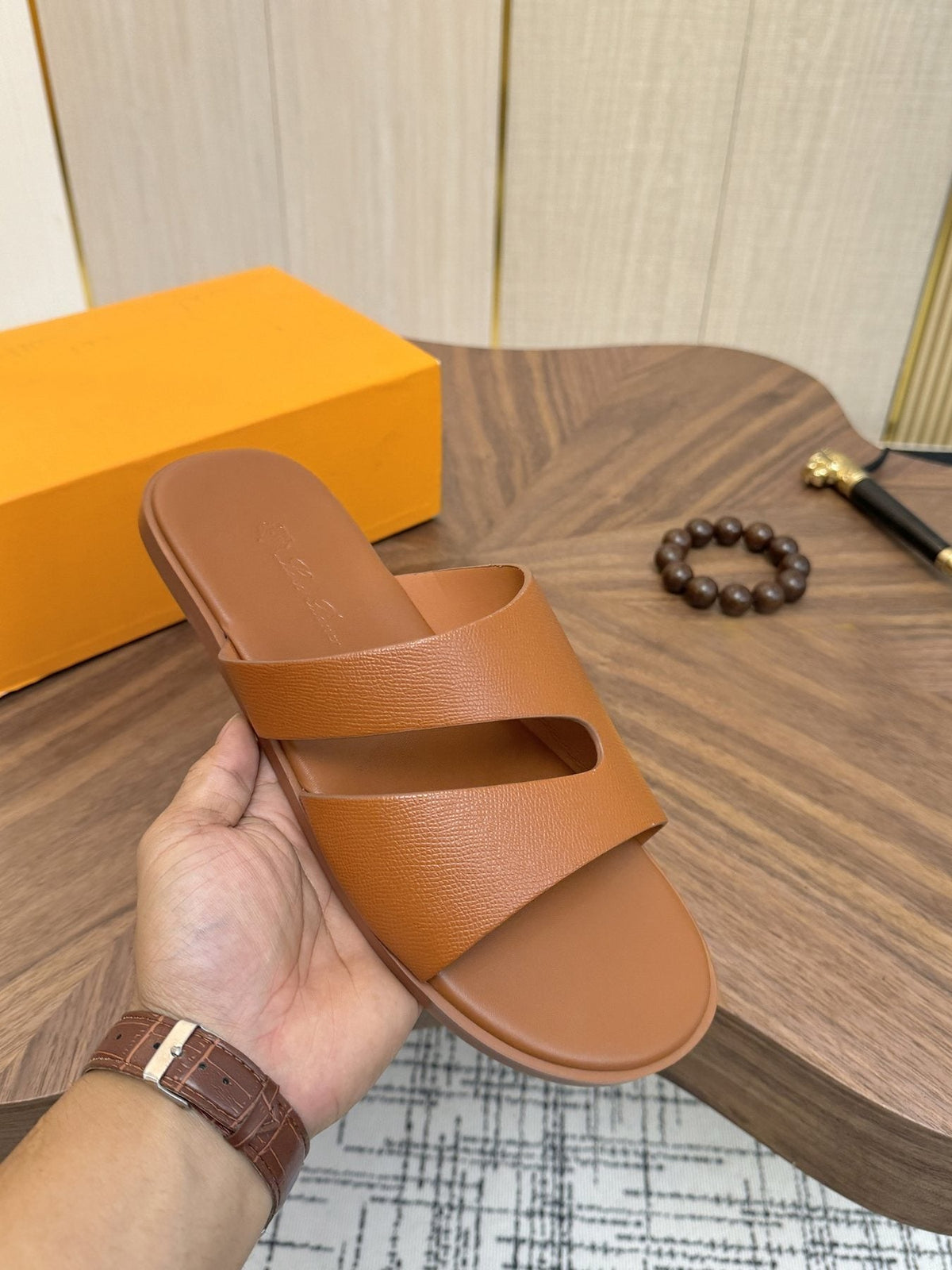 Loro Piana Cross-Strap Slide Sandals — model