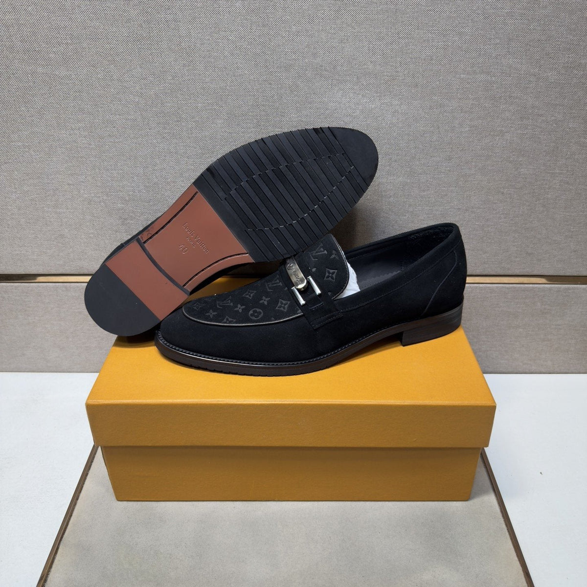 Louis Vuitton Black Monogram Bar Loafers — side