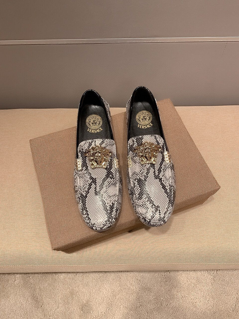Versace Gray Snakeskin Slip-On Loafers — hero