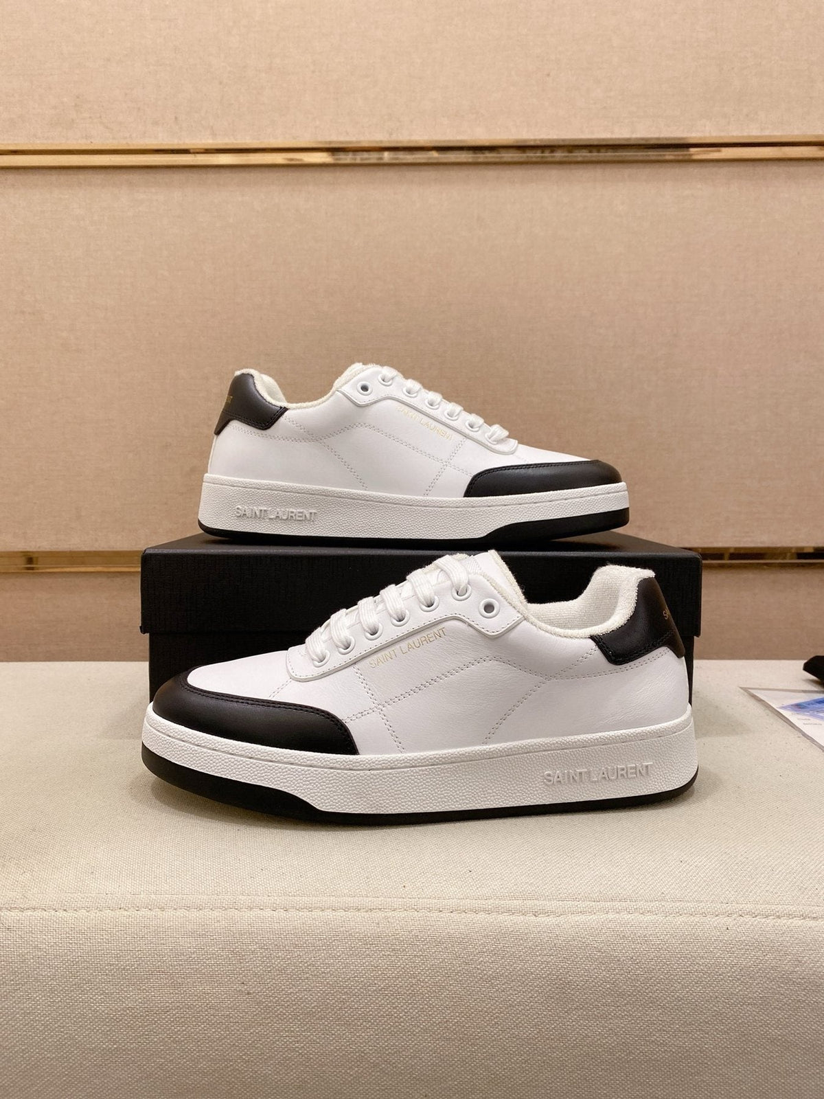 Saint Laurent White & Black Toe-Cap Sneakers — side