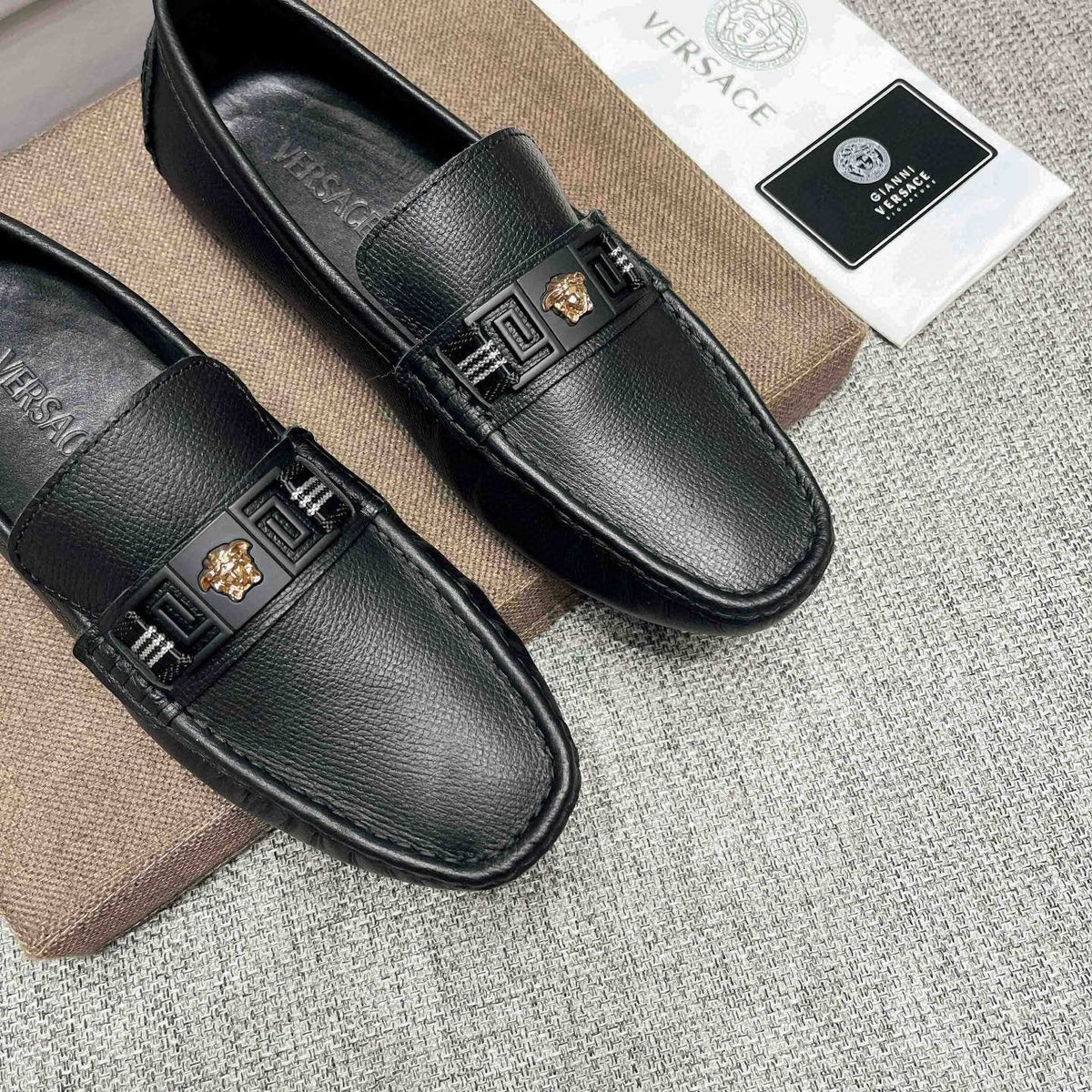 Versace Black Medusa Accent Loafers — front